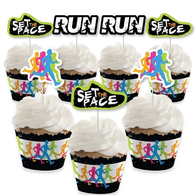 Big Dot of Happiness Set the Pace - Running - Cupcake Decor - Track, Cross Country, or Marathon Party Cupcake Wrappers & Treat Picks Kit - Set of 24