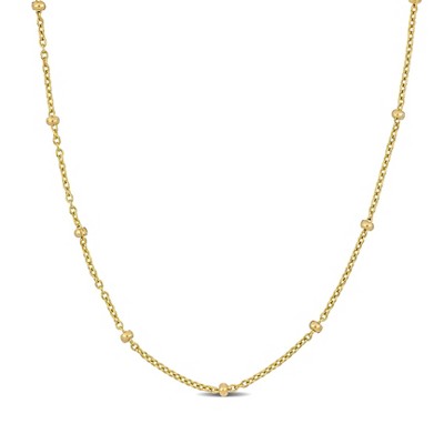 EVERLY JEWELRY | 10K Yellow Gold 1.7mm bead station cable chain Necklace, 16-inch