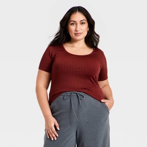 Women's Slim Fit Ribbed Seamless Scoop Neck T-Shirt - A New Day™ - 1 of 3