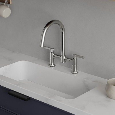Polished Chrome Double-Handle Bridge Kitchen Faucet with 360 Swivel Spout