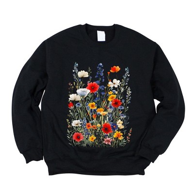 Simply Sage Market Women's Graphic Sweatshirt Blue and Red Wildflowers