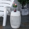 Infurnic Patio End Tables Modern Patio Side Table Round Hollow Drum Side Table, Accent Table for Indoor and Outdoor, White, 12.5"*12.5"*18" - 2 of 4