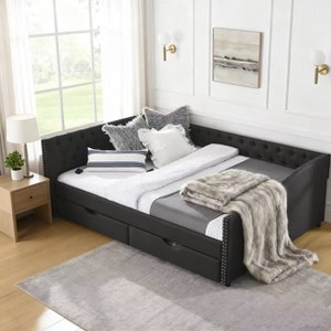 Homy Casa Upholstered Daybed with Storage Drawers and Nailhead Trim, for Guest Room or Small Apartment, Black - 1 of 4