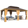 EROMMY 12' x 18' Hardtop Gazebo, Wooden Finish Coated Aluminum Frame Gazebo with Galvanized Steel Double Roof, Curtains and Nettings Included - 2 of 4