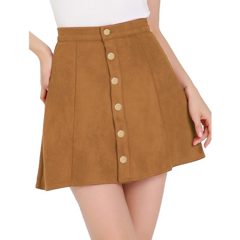 Allegra K Women's Faux Suede Tie Waisted A-Line Wrap Mini Short Skirt Brown  Small