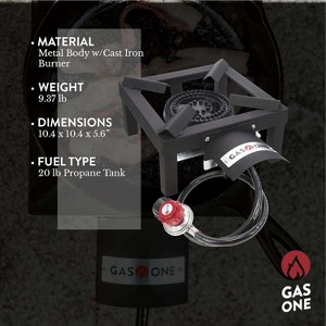 GasOne High Pressure Single Propane Burner - Outdoor Cooking with Heat Shield and Guard for Camping, Tailgating, Seafood Boil, Home Brewing - 1 of 4