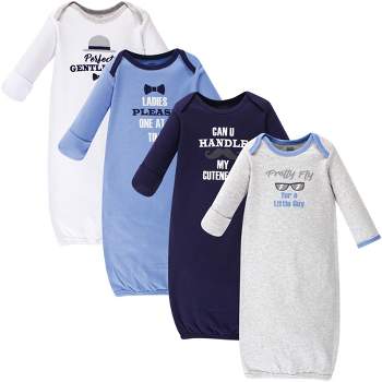 Luvable Friends Baby Boy Cotton Long-Sleeve Gowns 4pk, Gentleman, 0-6 Months