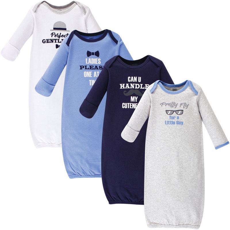 Luvable Friends Baby Boy Cotton Long-Sleeve Gowns 4pk, Gentleman, 0-6 Months, 1 of 7