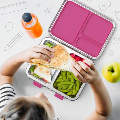 Fuchsia Stainless Steel Leak-Resistant Bento Lunch Box with Silicone Container