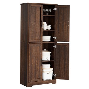 70 Inch Tall Kitchen Pantry Cabinet, Freestanding Storage Cabinet with 4 Doors and Adjustable Shelves, Utility Hutch Cupboard - 1 of 4