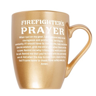 Elanze Designs First Responder Appreciation Coffee Cup Mug 10 Ounce Ceramic With Shimmery Metallic Finish Firefighter's Prayer Vegas Gold