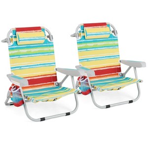 Costway 1/2 PCS Folding Beach Chair for Adult Lightweight Aluminum Camping Chair withStorage Bag Blue/Pink - 1 of 4