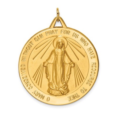 Black Bow Jewelry 14k Yellow Gold Large Round Miraculous Medal Pendant