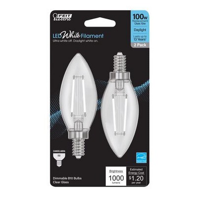 White Filament B10 E12 LED Daylight Bulbs 2-Pack