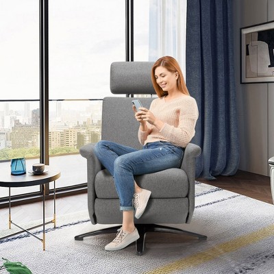 Gray Fabric Ergonomic Swivel Massage Recliner with Metal Frame