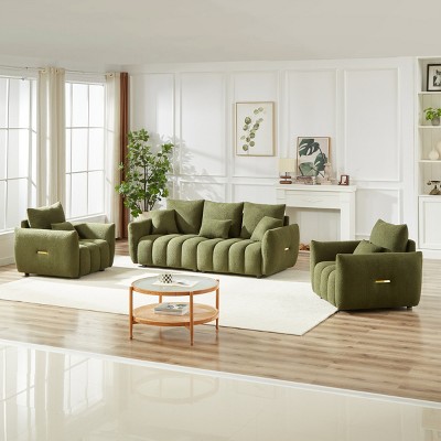 Teddy Fabric 3+1+1 Seater Sofa Set,Oversized Modern Upholstered Couch Combo with Plush Cushions for Living Room,Apartment-Baofuwish
