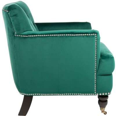 Emerald Velvet Tufted Club Chair with Espresso Wood Legs
