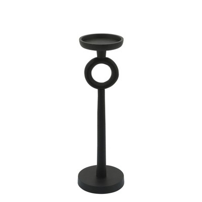 Black Metal Pillar Candle Holder - 13 Inch Tall Modern Iron Taper Candle Stand for Home & Office Decor
