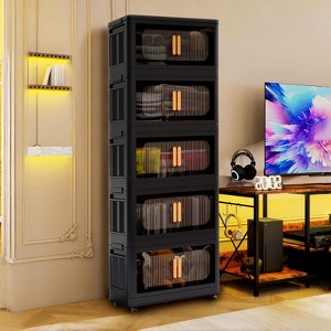 Racxily Folding Storage Cabinet ,Collapsible Storage Bins with Magnetic Door, Plastic Storage Cabinet with Wheels - 1 of 4