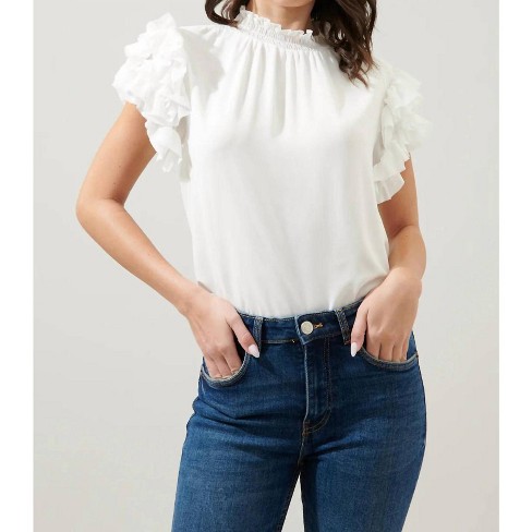 Women's Brenna Mock Neck Ruffle Blouse - SUGARLIPS - image 1 of 4