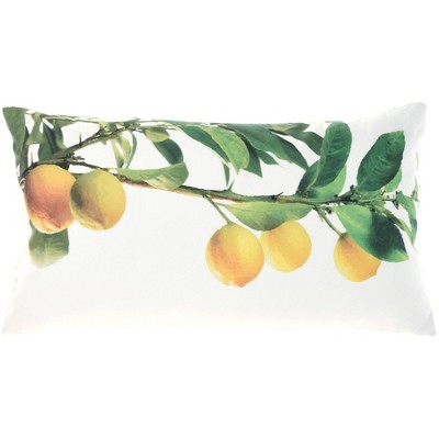 12"x22" Oversize Reversible Indoor/Outdoor Lemon Branch and Dots Lumbar Throw Pillow Yellow - Mina Victory