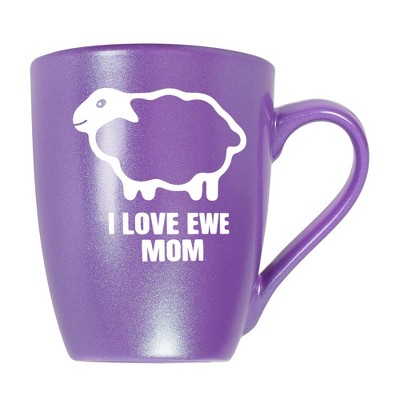 Elanze Designs Mother's Day Appreciation Coffee Cup Mug 10 Ounce Ceramic With Shimmery Metallic Finish Sheep Love Ewe Mom Passion Purple