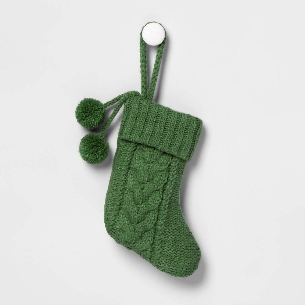 Mini Cable Knit Christmas Stocking Green - Wondershop™ 9 pack 