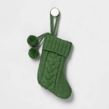 Mini Cable Knit Christmas Stocking Green - Wondershop™