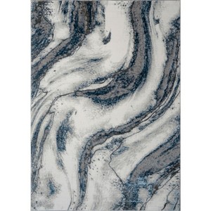 LunaLulinlk 60''x31.5'' Luxury Area Rug in Blue and Grey Abstract Design - 1 of 4