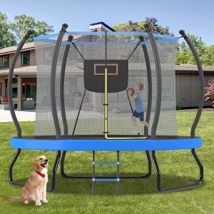 8/10FT Trampoline with Basketball Hoop, Enclosure net & Ladder, Outdoor Trampoline for Kids, Recreational Backyard Trampoline - ModernLuxe - 1 of 4