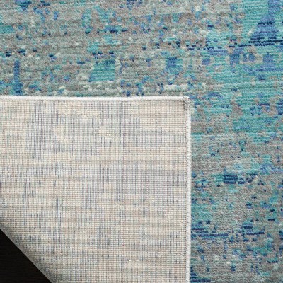 Handmade Light Blue and Multicolor Synthetic Square Rug