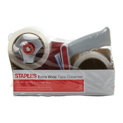 Staples Extra Wide PKing Tape with Dispenser 2.83" x 54.6 Yds Clear 2/RL 394929