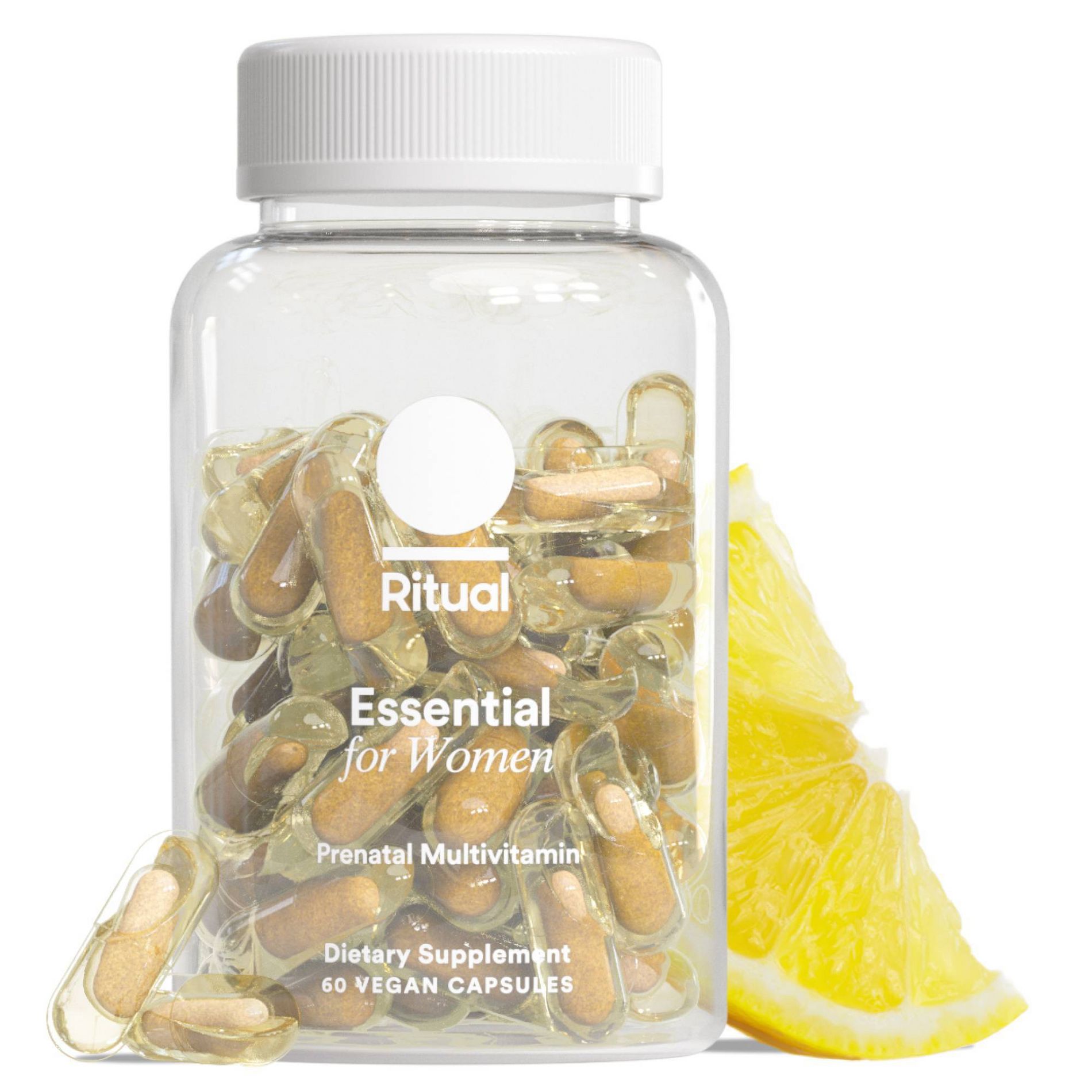 Ritual Prenatal Multivitamin with Folate, Choline, Vegan Omega-3 DHA and Chelated Iron Vegan Capsules - Citrus Essenced - 60ct