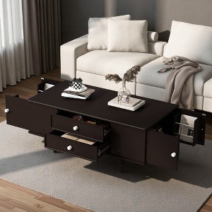 Mshliw 47.2" Modern Rectangle Coffee Table with 4 Drawers & 2 Hidden Storage Compartments, Wood Coffee Table with Solid Legs & Metal Handles - 1 of 4