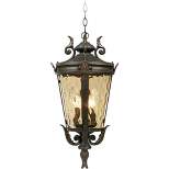 John Timberland Casa Marseille Rustic Vintage Flush Mount Outdoor Hanging Light Bronze Scroll 23 3/4" Champagne Hammered Glass for Post Exterior Barn