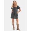 EXLURA Womens Summer Denim Short Puff Sleeve Dresses Knit Loose Plus Size Short Mini Dress 2025 Trendy Outfit - 3 of 4
