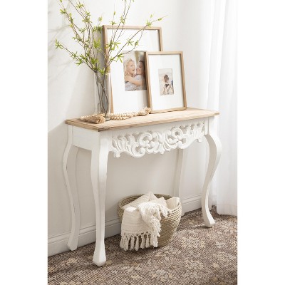 Antonella Rustic Brown and White Carved Wood Console Table