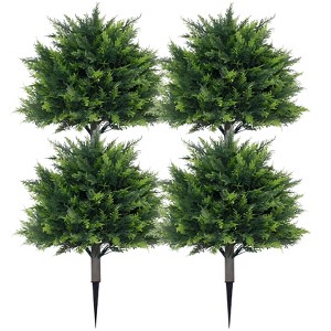 EcoSummer 4-Pack 24" Artificial Topiary Shrubs with Stakes, Realistic UV Resistant Fake Greenery for Outdoor/Indoor Decor. - 1 of 4