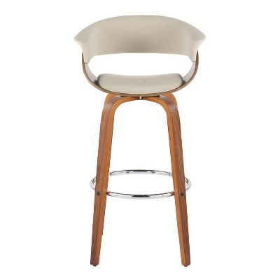 Cream Walnut Chrome Swivel Barstools with Footrest, Set of 2
