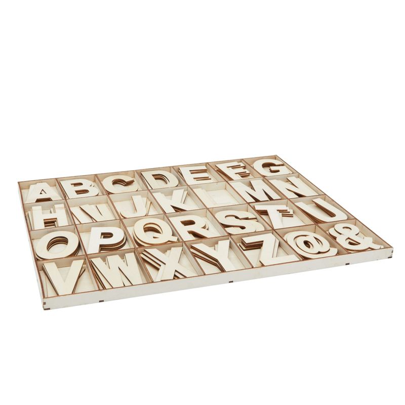 Bright Creations 112 Piece Unfinished Wooden Alphabet Letters, Symbols, Storage Tray, 3 in., 5 of 6