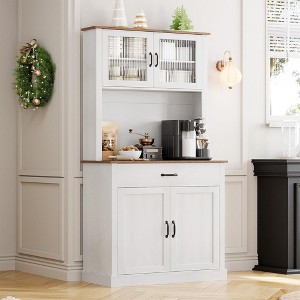 71" H Kitchen Pantry Cabinet with Microwave Stand & Coffee Bar,Wooden Freestanding Hutch Cabinet - 1 of 4