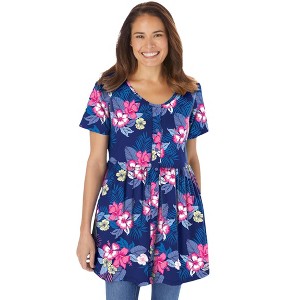 Woman Within Plus Size Short-Sleeve Empire Waist Tunic - 1 of 4