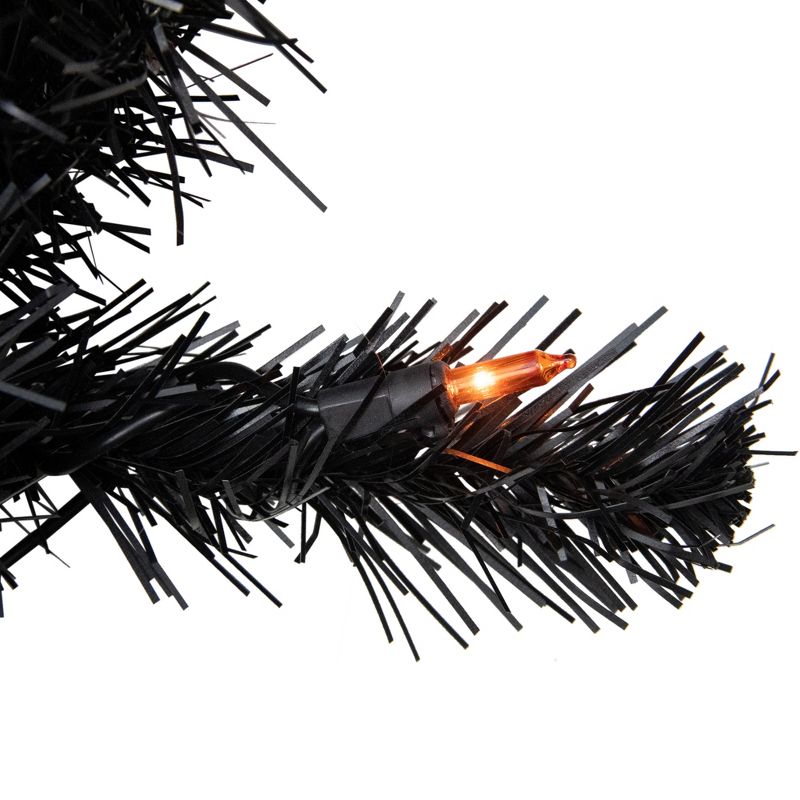 Northlight Pre-Lit Black Noble Spruce Artificial Halloween Wreath, 24-Inch, Orange Lights, 3 of 6