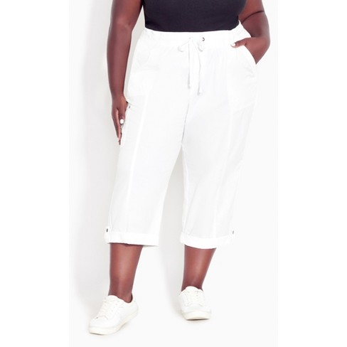 AVENUE | Women's Plus Size Cotton Roll Up Capri - white - 30W