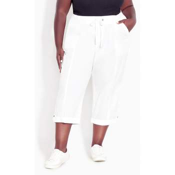 Women's Plus Size Cotton Roll Up Capri - white | AVENUE