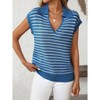 Women's V-Neck Sleeveless Knit Top Striped Collared Sweater for Casual Style - 3 of 4