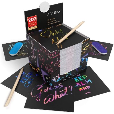 Arteza Scratch Paper Notes Art Supply Set- Rainbow & Holographic - 202 Piece (ARTZ-8714)