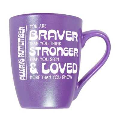 Elanze Designs Inspirational Quote Coffee Cup Mug 10 Ounce Ceramic With Shimmery Metallic Finish Braver Than You Think Passion Purple