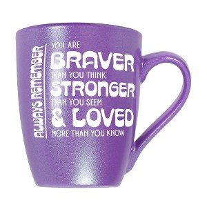Elanze Designs Inspirational Quote Coffee Cup Mug 10 Ounce Ceramic With Shimmery Metallic Finish Braver Than You Think Passion Purple - 1 of 4
