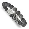 Chisel Stainless Steel Antiqued and Dragonfly and Tree of Life 8mm Grey Dyed Jade Beaded Stretch Bracelet - 2 of 4